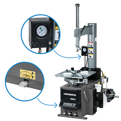 Станок шиномонтажный 380V п/автомат, 2х скоростн, подкачка педалью, зажимы 13-26", усил отжим, серый NORDBERG 4639,5ID