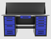 Верстак двухтумбовый 4 ящиков /5 ящиков с экраном и ящиком, 1800*700 синий GAROPT, GT1800Y1Y4Y5PP.blue